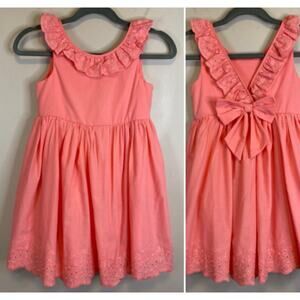 TAHARI Coral Eyelet Bow Back Dress Girls Sz 7 Ruffled Pleated Lined Easter NWOT